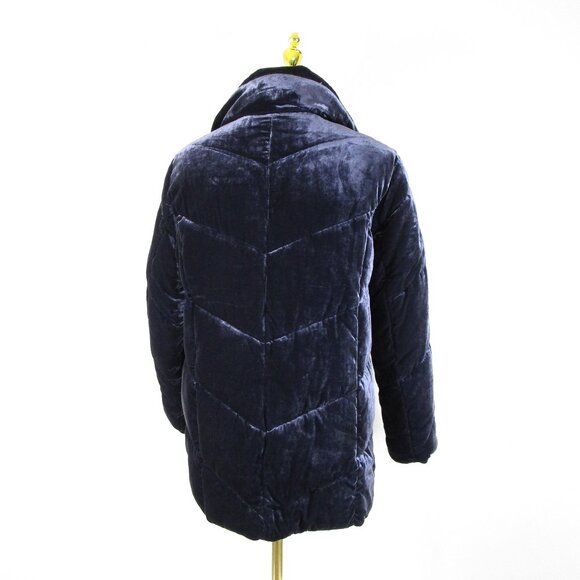 Talbot Womens Dark Navy Blue Velvet Velour Puffer Topcoat Parka Over Coat Size S - Picture 5 of 7